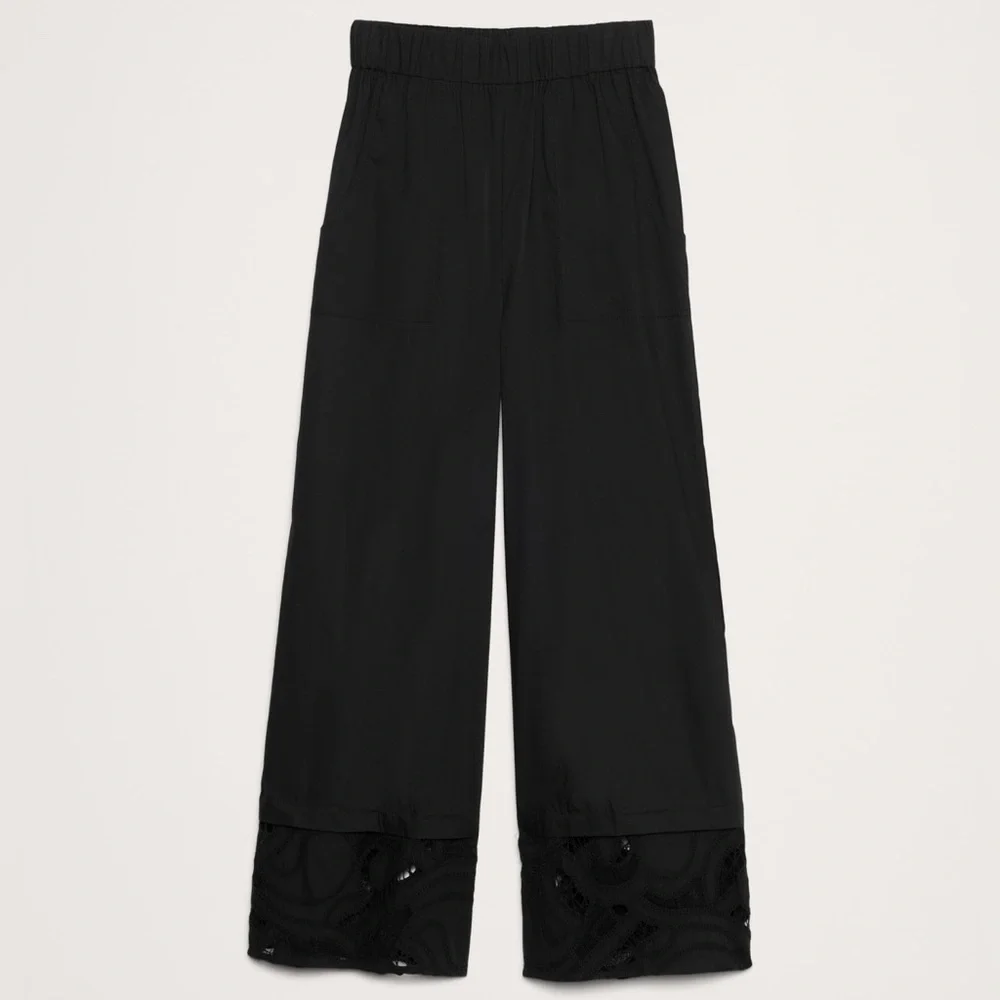 NEW BR High-Rise Wide-Leg Embroidered Poplin Cropped Pull-On Pant 🖥️1️⃣0️⃣
